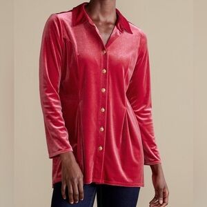 Soft Surroundings Enchanted Velvet Shirt Red Sz XL